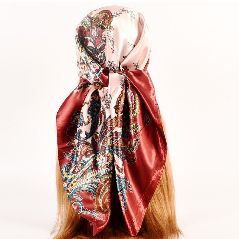 Fashion women's autumn and winter new large cashew flower large square scarf silk scarf, printed fashion headscarf