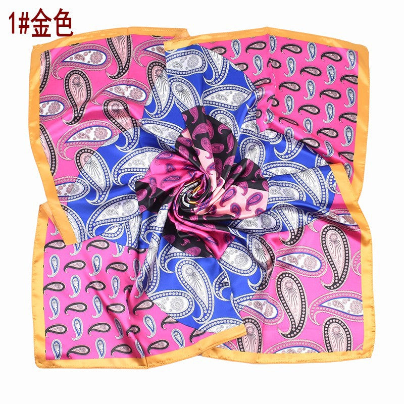 New French simple cashew flower pattern printing 90cm satin square scarf scarf silk scarf