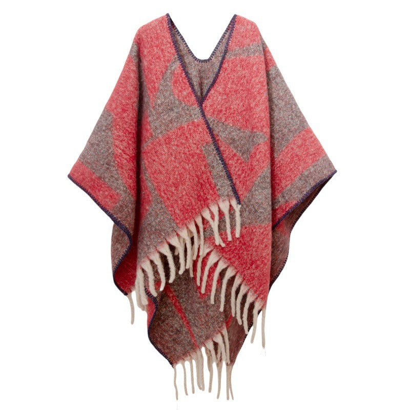 2025 new European and American autumn and winter circle yarn imitation mohair thickened jacquard geometric shawl