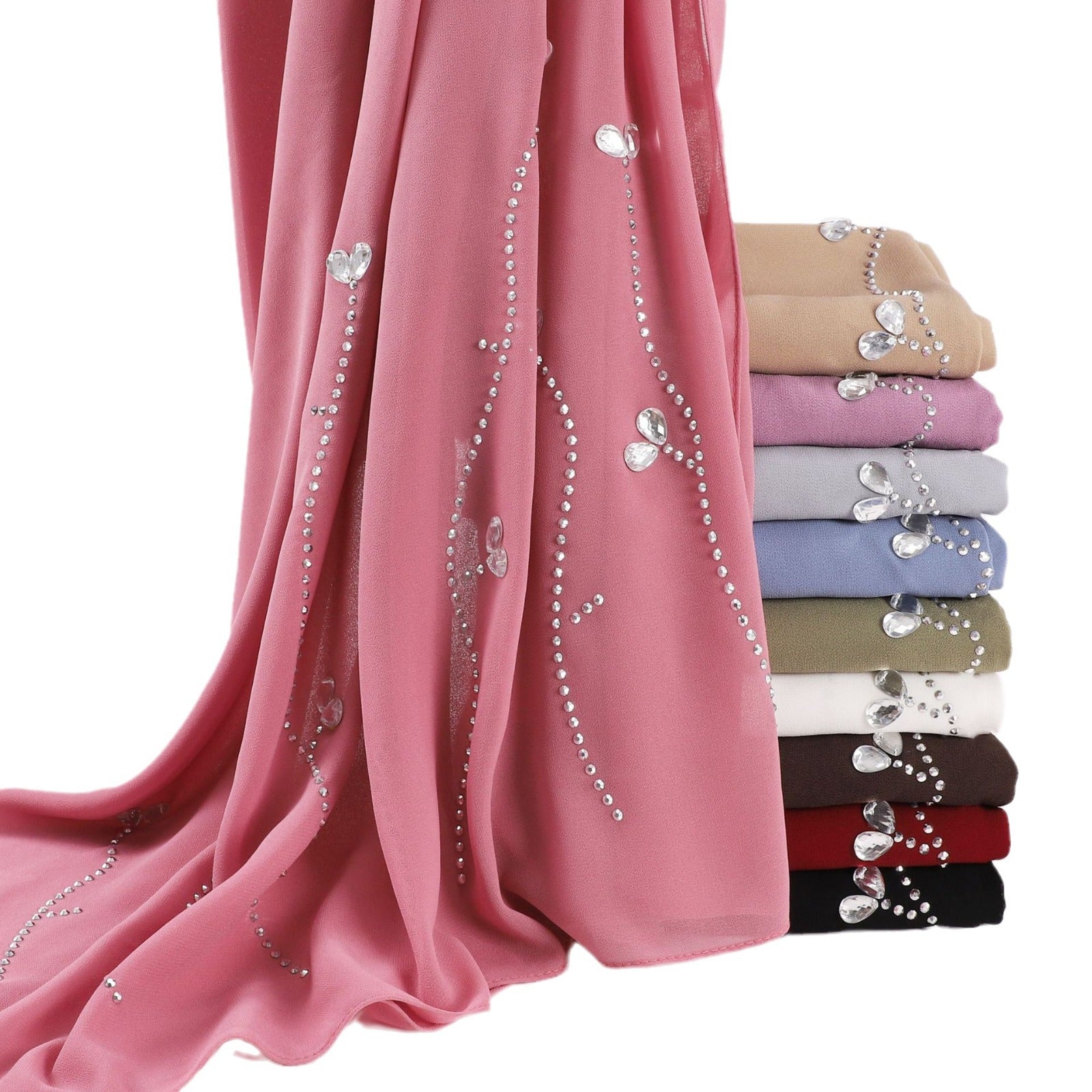 New pearl chiffon long scarf hot diamond rhinestone scarf Middle East and Africa headscarf