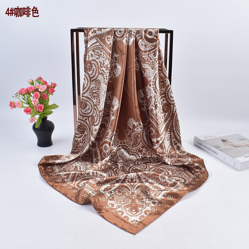 New fashion retro cashew flower pattern 90cm satin women's large square scarf scarf headscarf