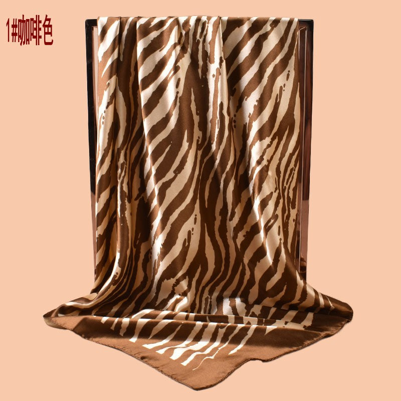 2025 new 90cm-color simple zebra pattern printed square scarf with sunscreen, bag head silk scarf decoration, scarf