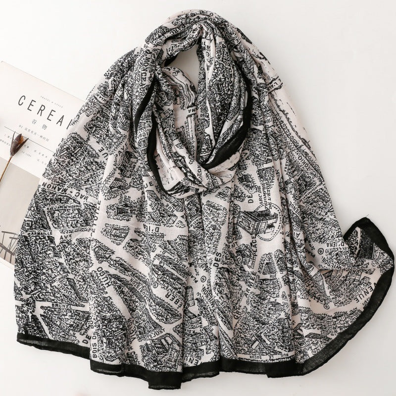 fashion modern printing frame silk scarf travel vacation shawl