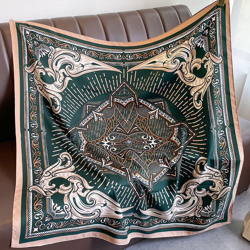 New square scarf, French retro silk scarf, women's twill silk scarf, neck cover, shawl printed scarf, weatherproof
