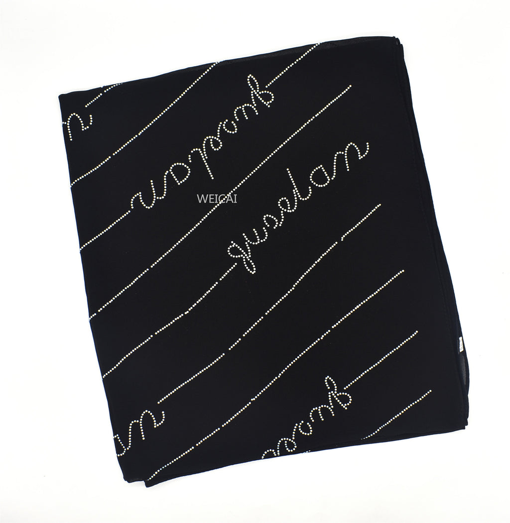 New Solid Color Pearl Chiffon Long Hot Diamond Alphabet Ethnic Scarf Women Shawl