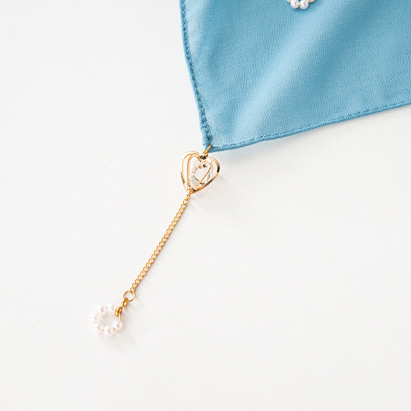 New pearl chiffon flower pearl scarf yarn scarf 90CM square scarf Middle East and Africa headscarf