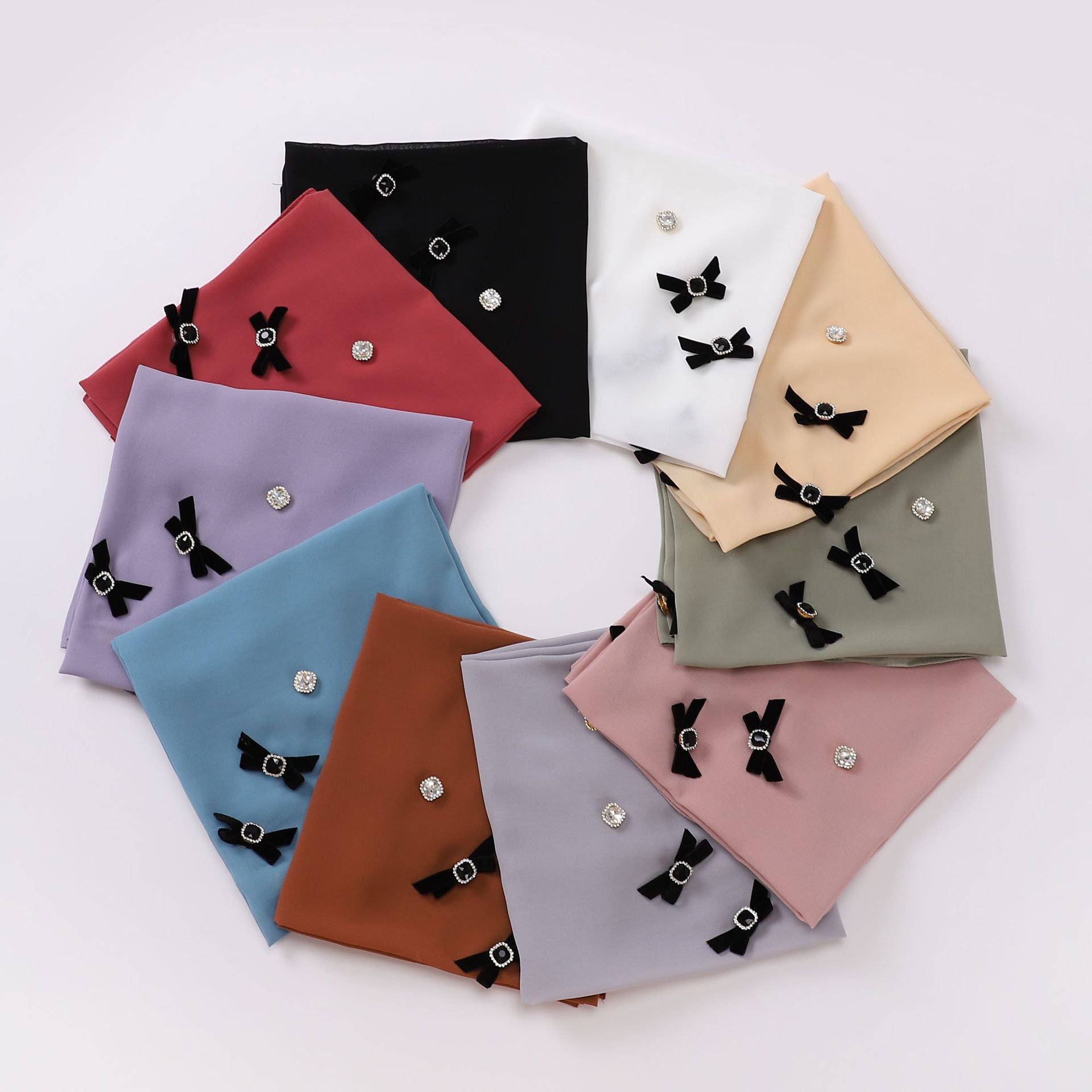 Bow rhinestone pearl chiffon square scarf yarn sweet headscarf convenient cover