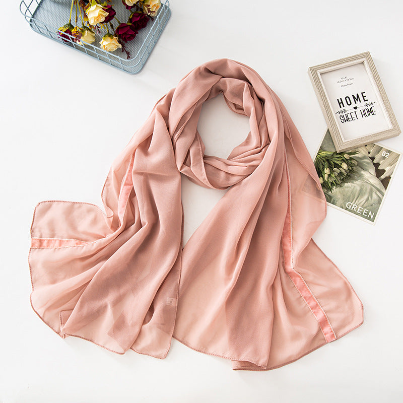 New solid color chiffon  velvet webbing long scarf thin Middle East headscarf Malaysia Indonesia hijab