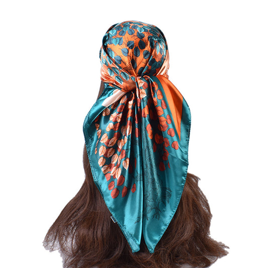 New fashionable retro multicolored leaf print 90-color diced large square scarf silk scarf headscarf