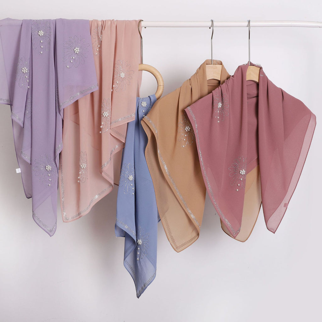 new pearl chiffon chrysanthemum hot diamond bead square scarf yarn headscarf