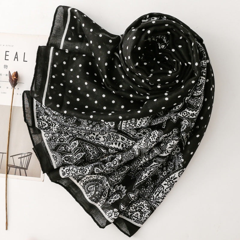 Scarf Women's Autumn and Winter Fashion Double Spell Polka Dot Small Paisley Flower Silk Scarf Travel Vacation Shawl