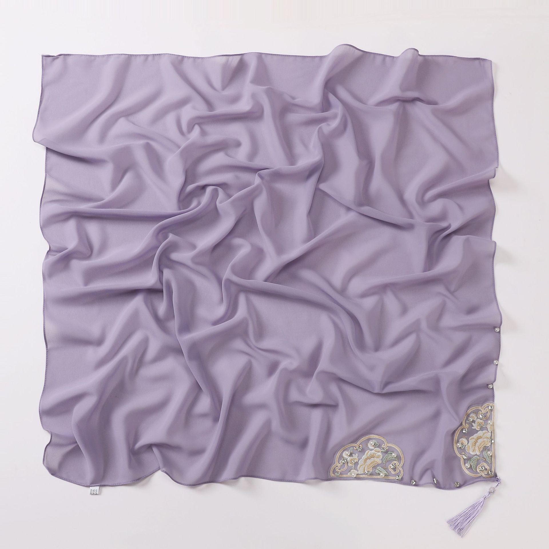 New pearl chiffon national style embroidered square scarf high-grade diamond fringed yarn