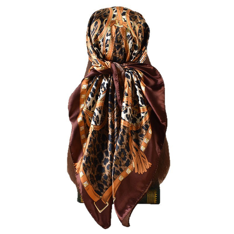 2025 new 90cm-color diced leopard print belt chain printed square scarf with sunscreen, bag head silk scarf decoration, scarf