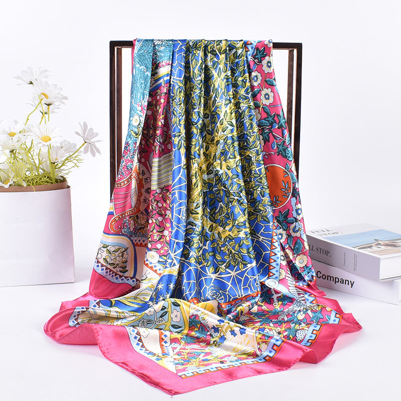 Summer new fashionable versatile natural pattern printing 90-color square scarf silk scarf headscarf