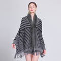 European and American autumn and winter new fashion striped fringed knitted shawl cape versatile cape outer scarf shawl 1233