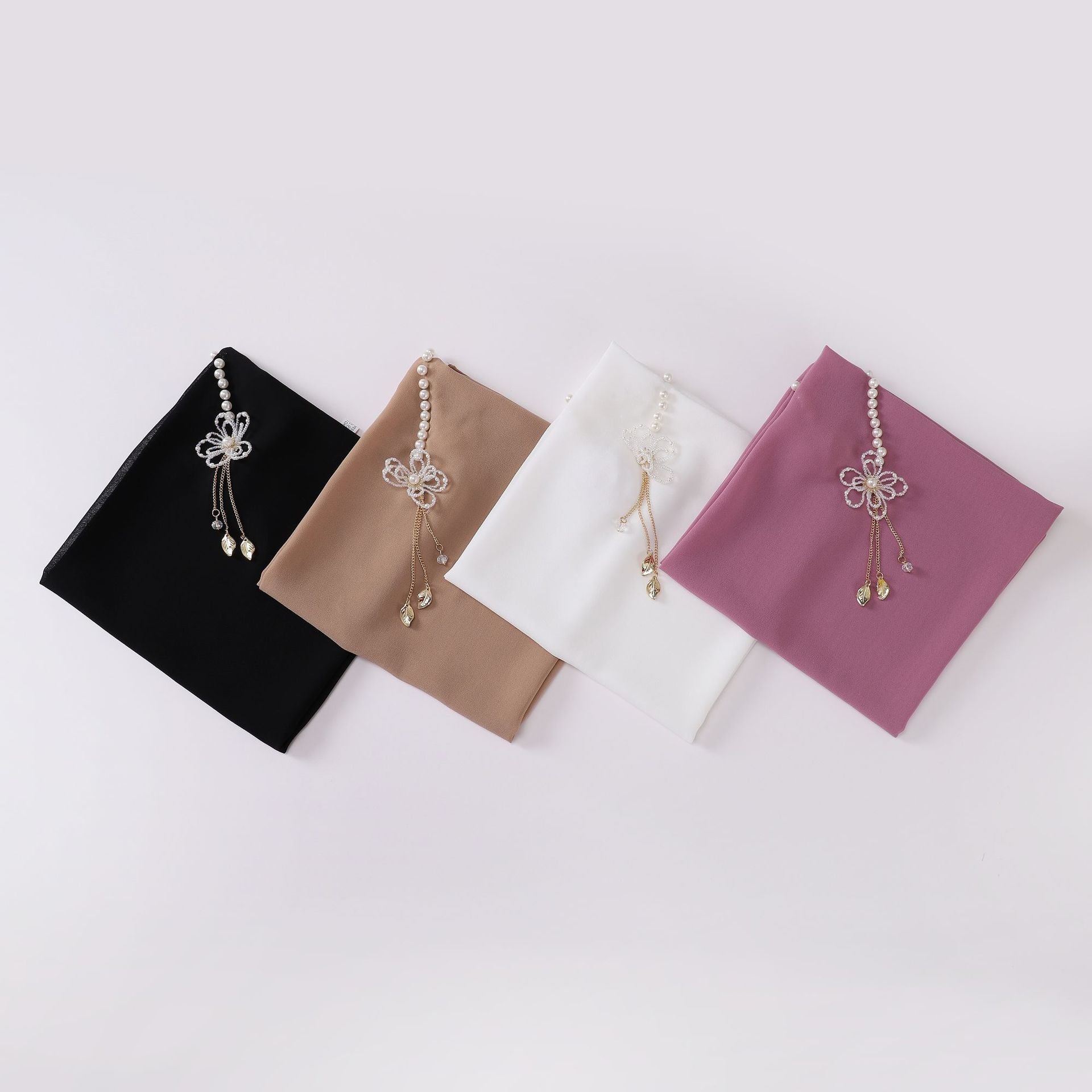 New pearl chiffon pearl flower shawls square scarf Malaysia headscarf