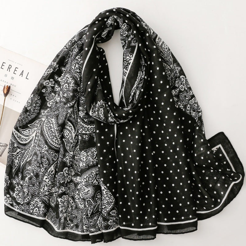 Scarf Women's Autumn and Winter Fashion Double Spell Polka Dot Small Paisley Flower Silk Scarf Travel Vacation Shawl