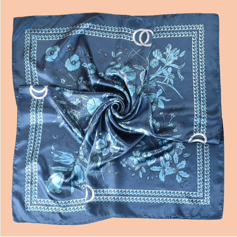 Spring and summer scarf flower bush butterfly printing versatile decorative scarf headscarf silk scarf 90 high-quality satin square scarf
