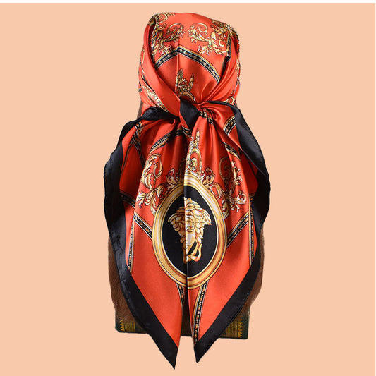 New 90 satin retro lion trophy printed square scarf with sunscreen bag head silk scarf decorative scarf