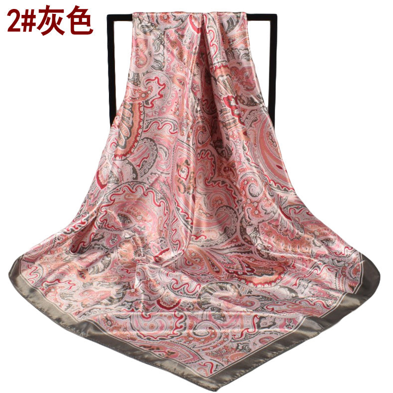 Spring new annual cashew flower simulation silk 90cm satin printing silk scarf
