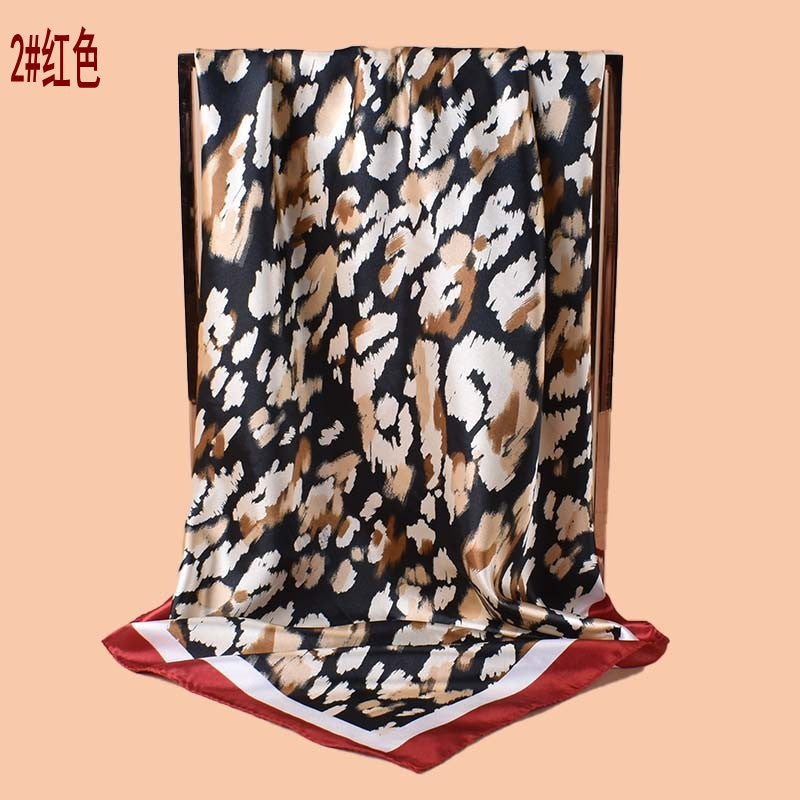 2025 new 90-satin geometric leopard print versatile printed square scarf with sunscreen, bag head silk scarf decoration, scarf