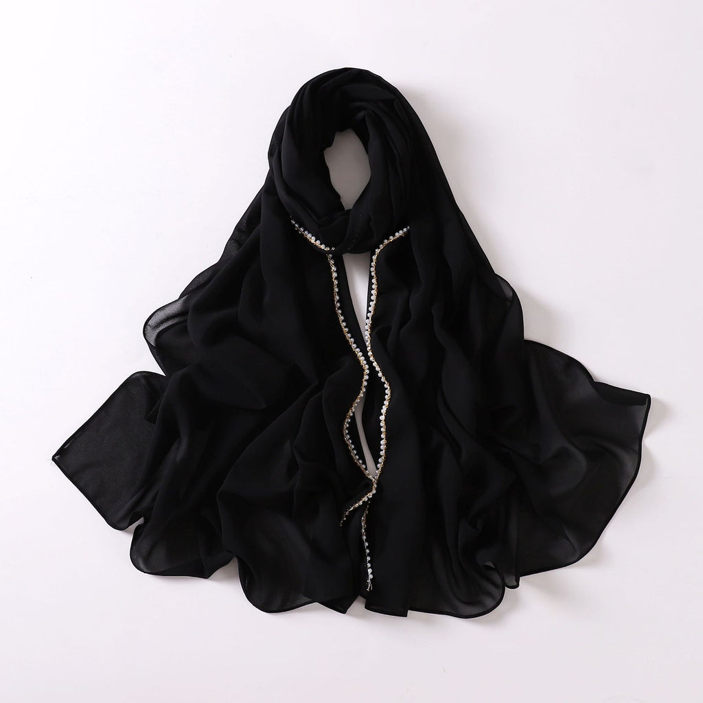 75D pearl chiffon double chain beaded scarf Malaysian headscarf Middle East Africa hijab