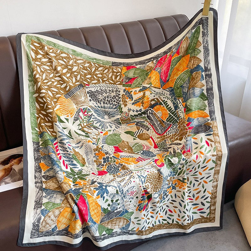 New square scarf, French retro silk scarf, women's twill silk scarf, neck cover, shawl printed scarf, weatherproof