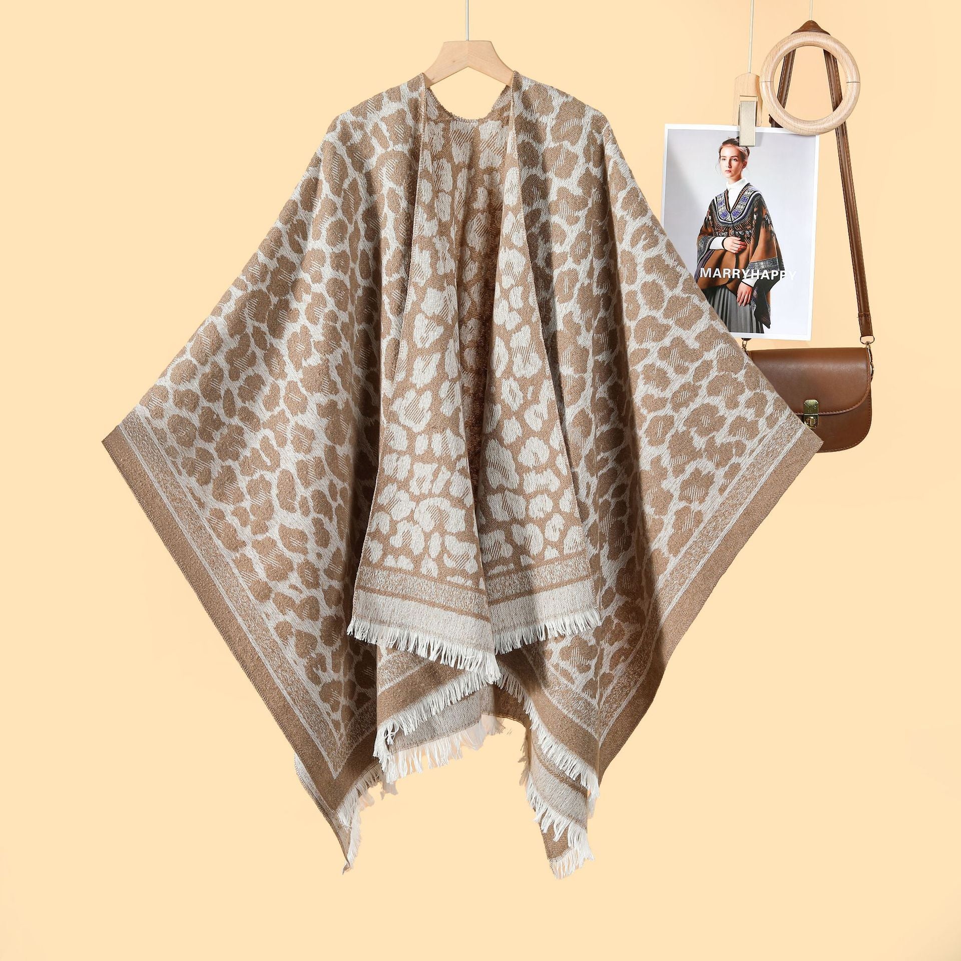 European and American classic leopard print shawl women's double-sided can wear out jacquard warm and cold cardigan