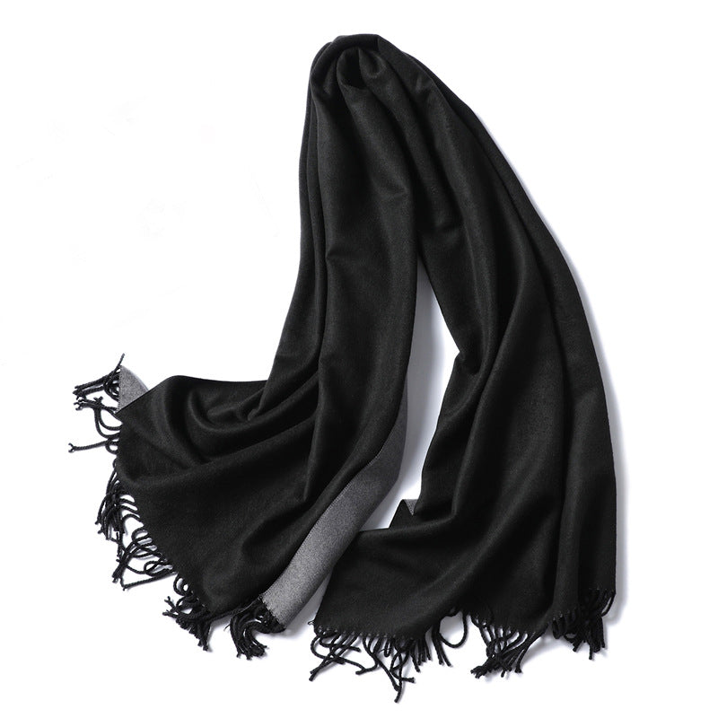 Simple solid color imitation cashmere scarf men's and women's winter thickened warm double-sided two-color versatile fringed shawl core-spun yarn