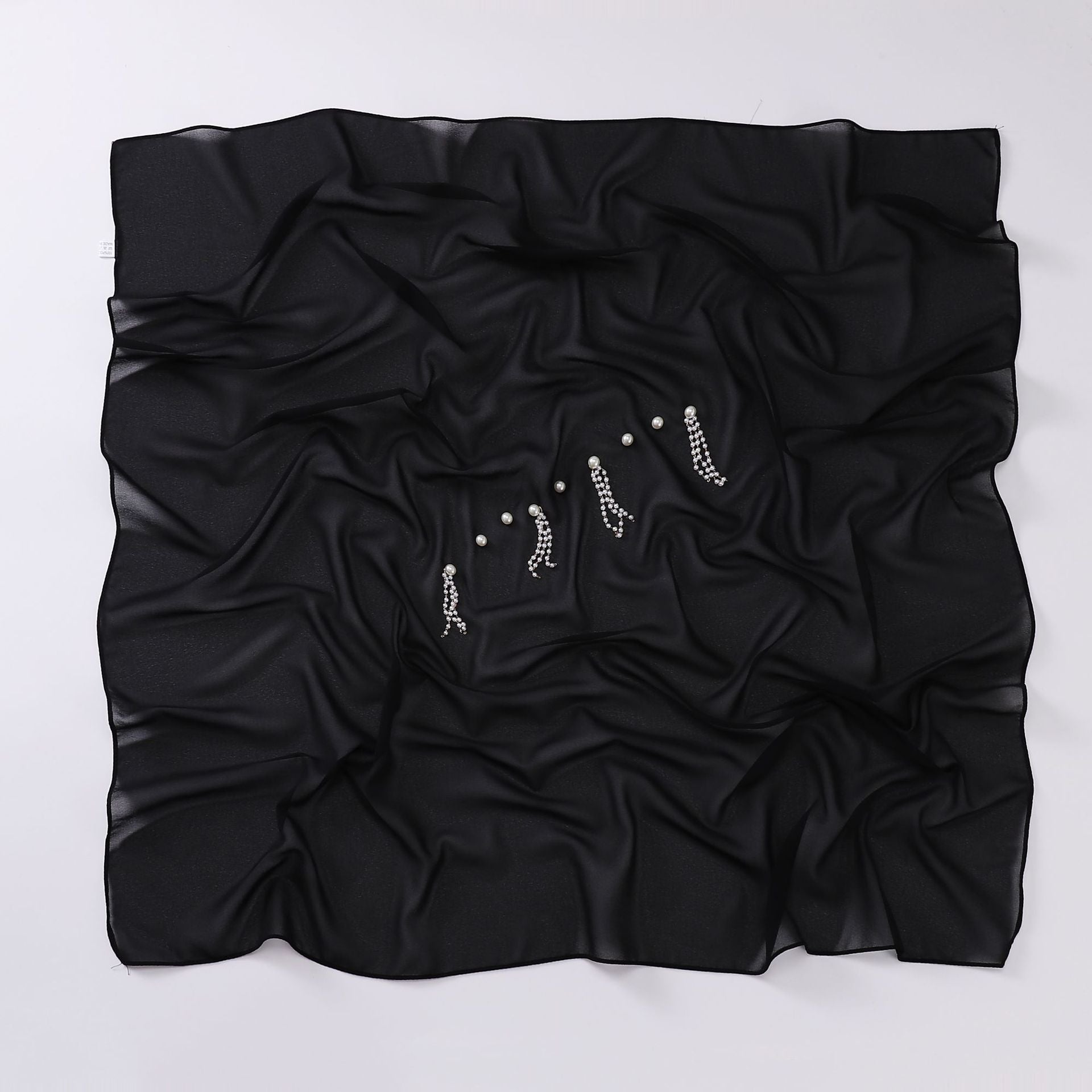 New Pearl Chiffon Bead Chain Scarf  Sweet and Fresh Head Scarf 90CM Square Scarf