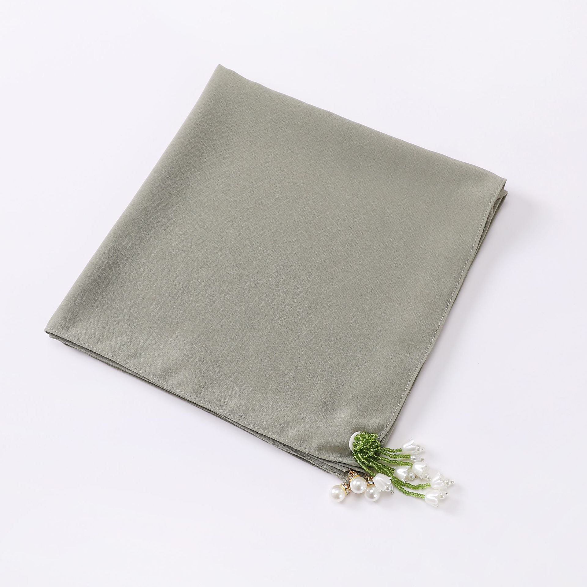 Tulip Rhinestone Pearl Chiffon Square Scarf 90 * 90cm Malaysia Headscarf
