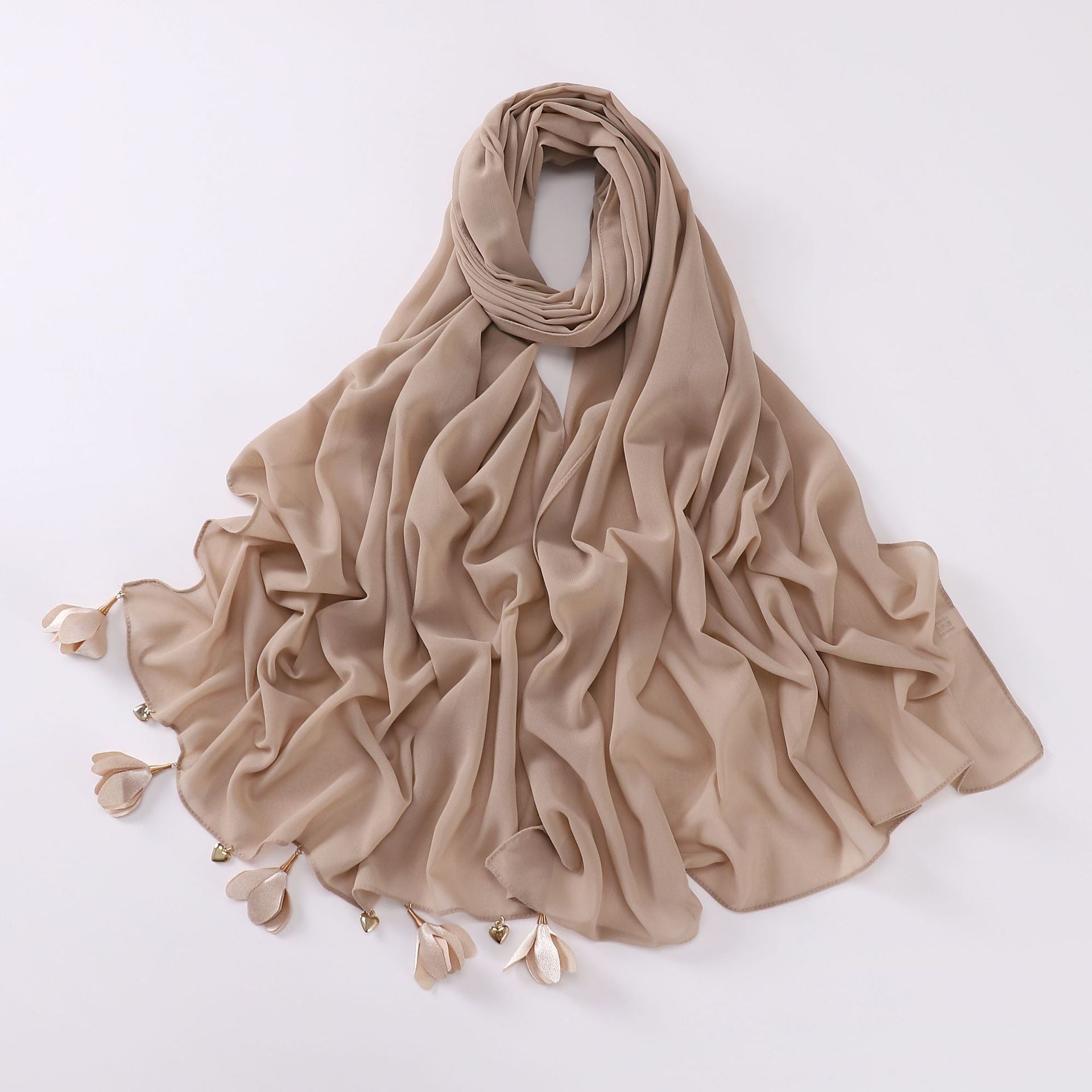New handmade alloy love flower pearl chiffon scarf middle east headscarf yarn