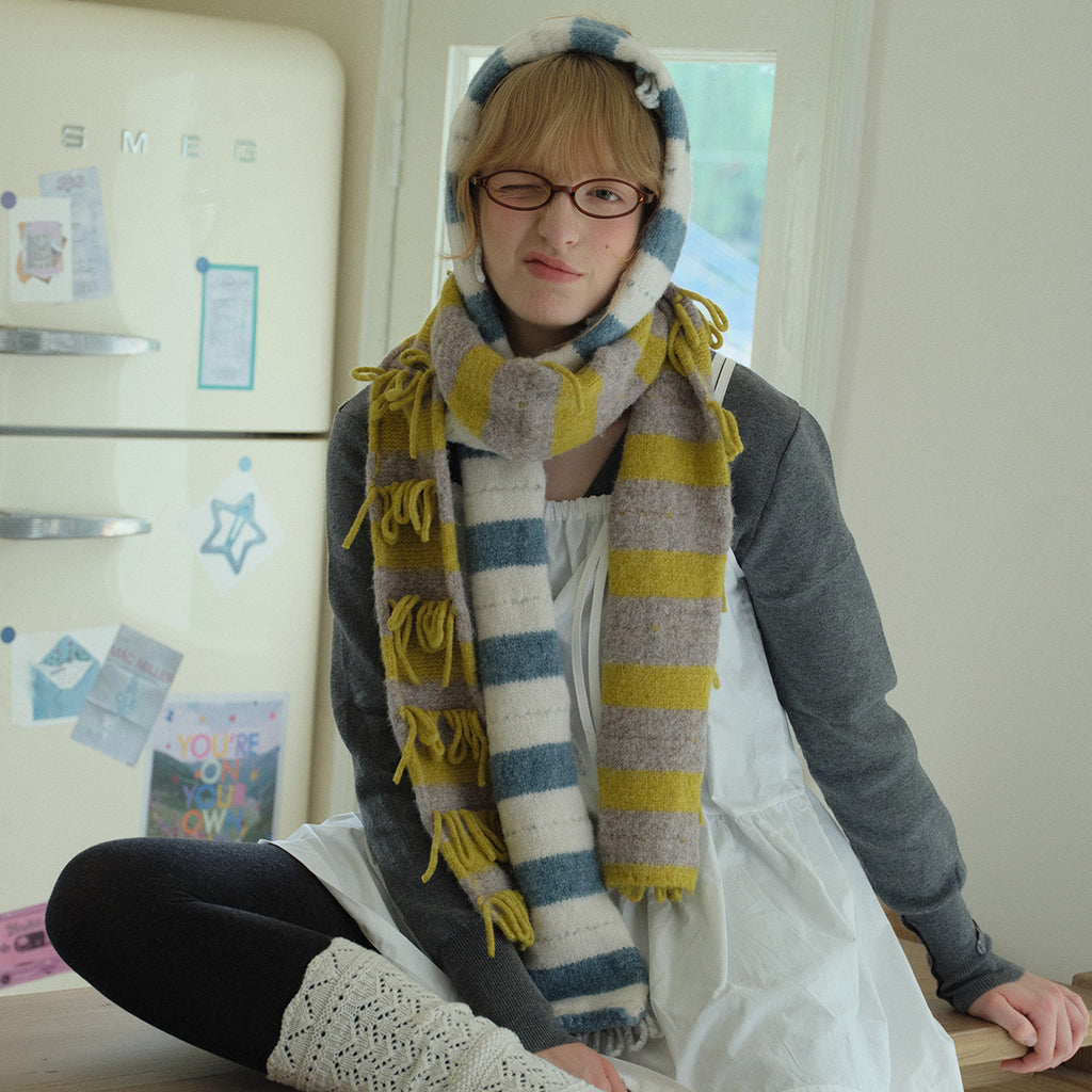 Handmade rope wool blended striped sausage scarf women's autumn and winter personality matching millennial fine and narrow knitted scarf