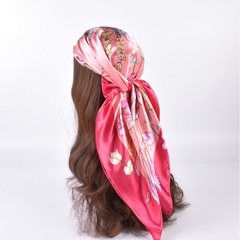 Spring and summer new fashion retro flower butterfly print satin square scarf silk scarf simulation silk circumference