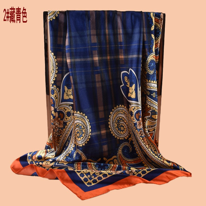 New 90 satin geometric plaid cashew print square scarf with sunscreen bag head silk scarf decorative scarf