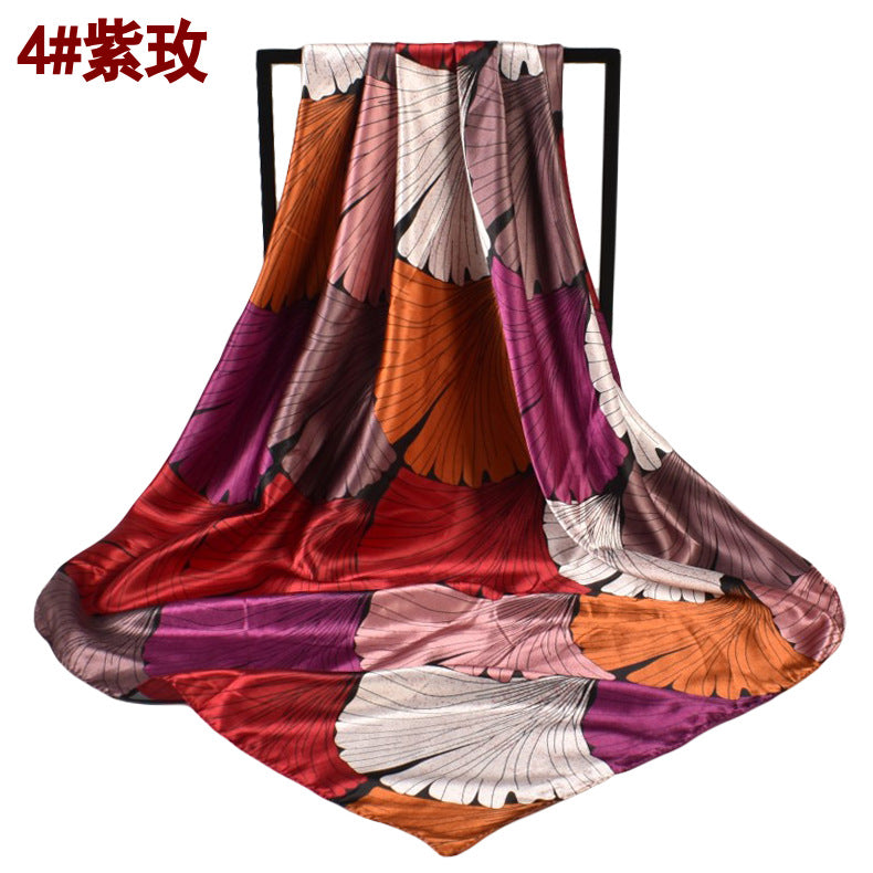 European and American fashion new simple 90cm-color diced leaf large square scarf silk scarf scarf