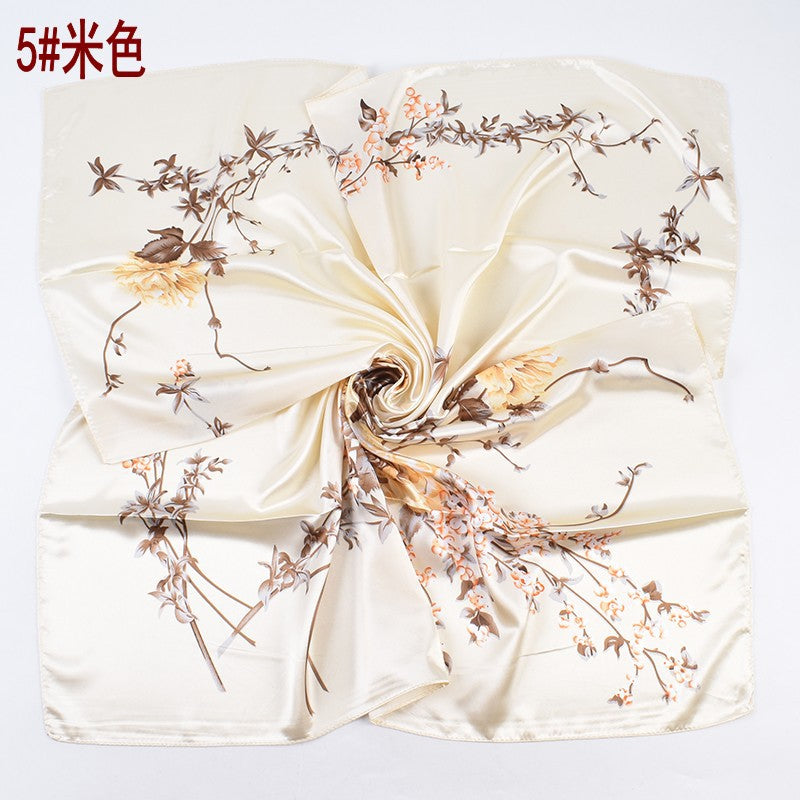 Summer new French elegant peony bouquet pattern 90 satin large square scarf headscarf scarf