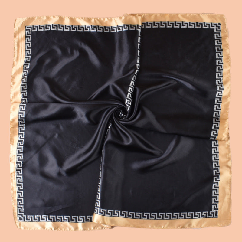 2025 new 90cm-swatch monochrome edged printed square scarf with sunscreen, bag head silk scarf decoration, scarf