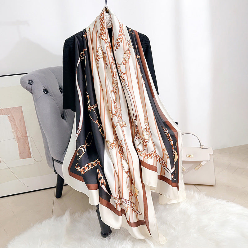 INS style Japan and Korea plant flower print scarf Mother's Day gift light luxury style retro temperament long scarf