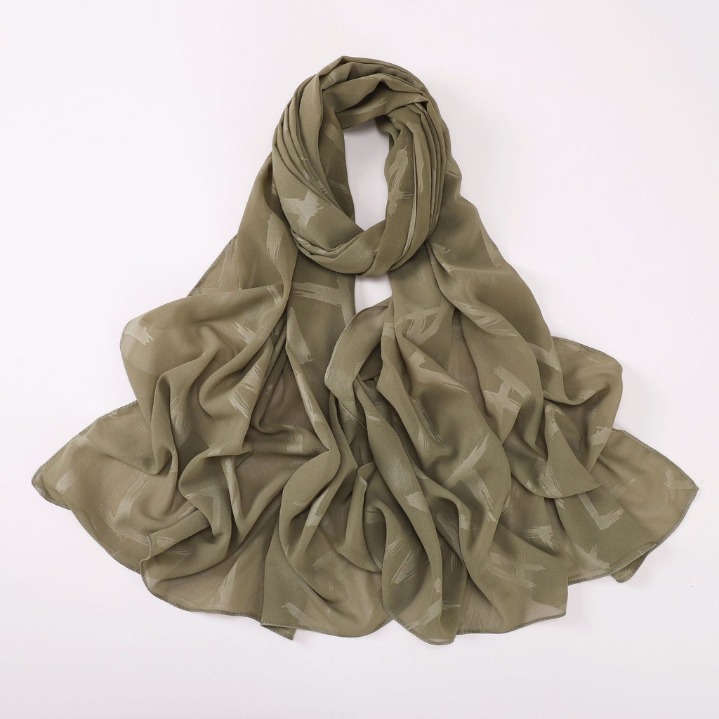 New pearl chiffon letter embossed scarf  scarf Middle East and North Africa headscarf Beach scarf Shawl