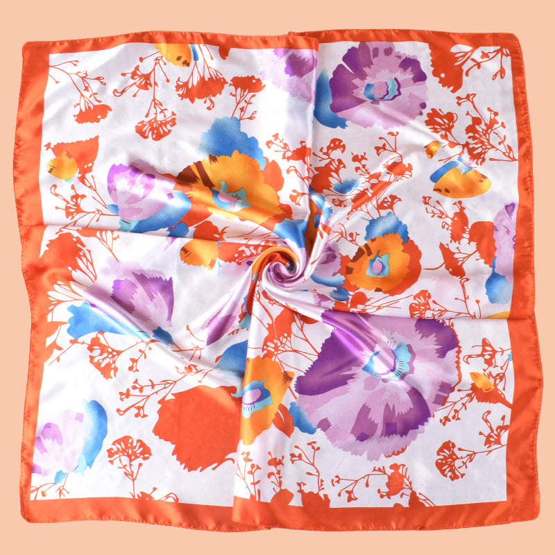 New 90cm-satin large flower sun flower printing square scarf with sunscreen, bag head silk scarf decoration, scarf