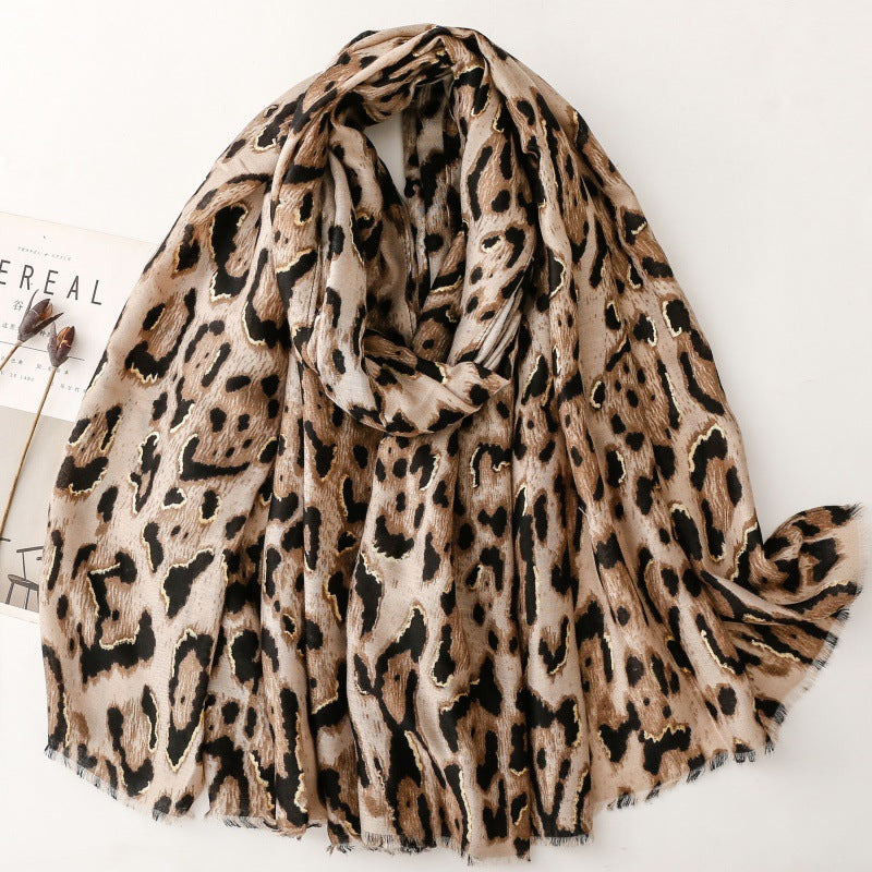 Cotton and linen feel scarf soft silk scarf bronzing leopard print print shawl women