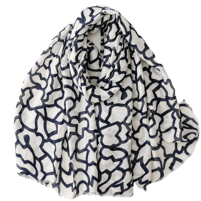 cotton and linen feel scarf soft silk scarf peach geometric line printing shawl