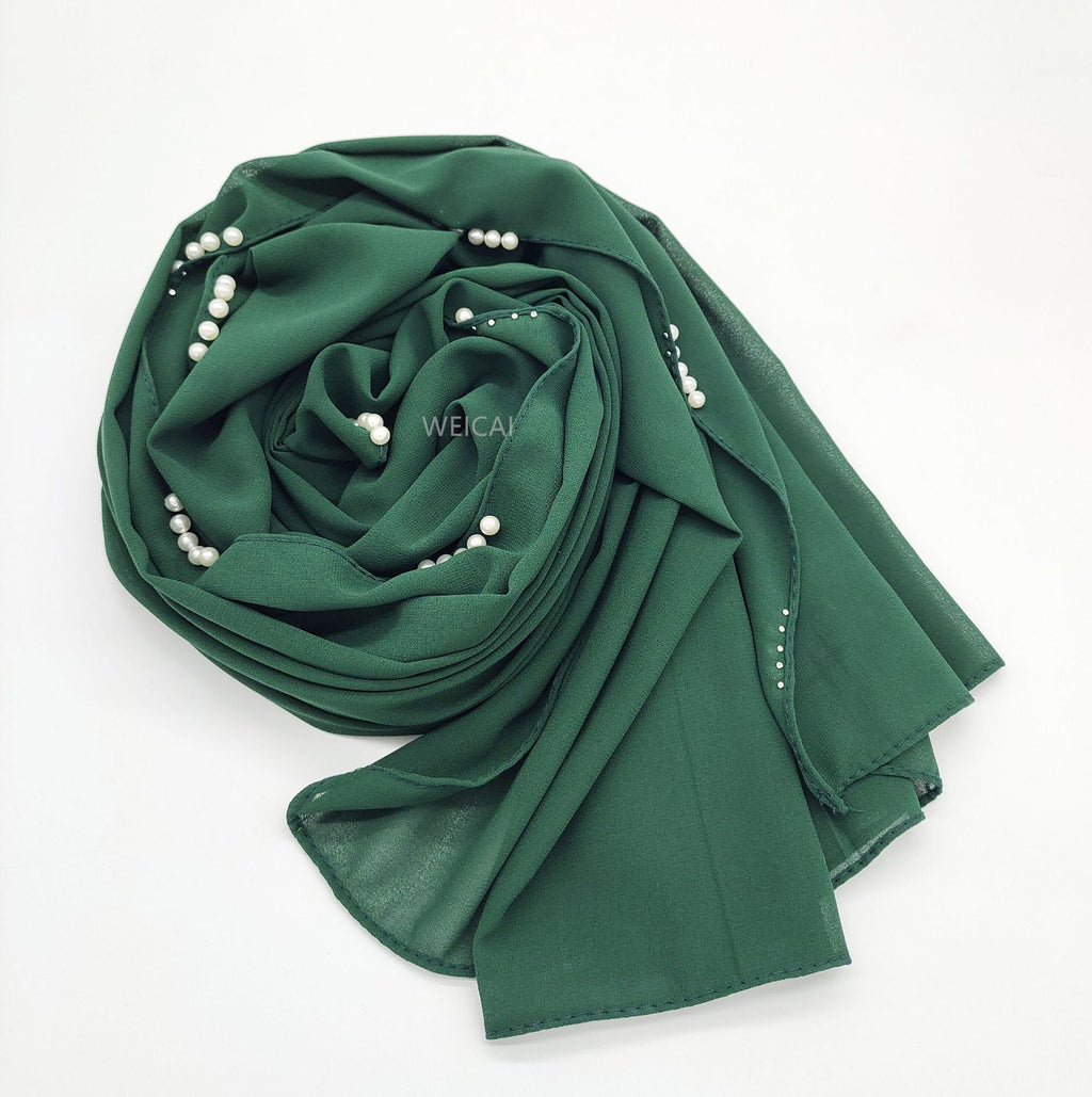Customized flower beads pearl chiffon scarf  Women headscarf Malaysia Indonesia hijab