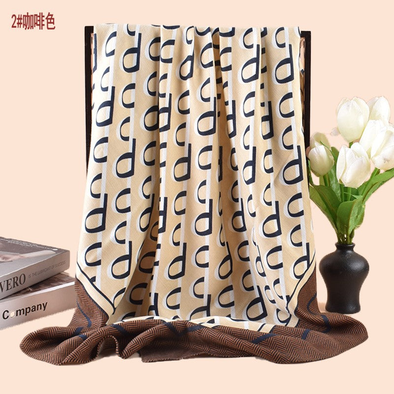 New Letter Temperament 90 Silk Scarf Printed Scarf Scarf Versatile External Shawl Herringbone Fleece Square Scarf