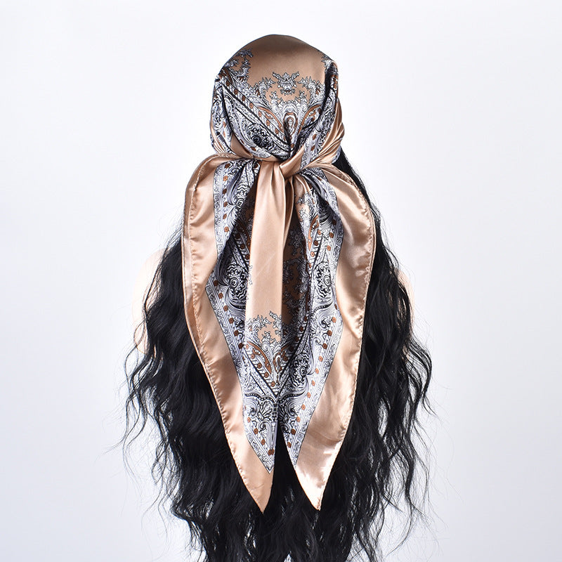 Autumn new personalized crown satin square scarf silk scarf fashion simulation silk scarf