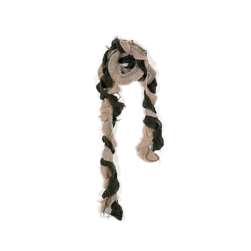 Designer flat mohair wool blended spiral fine scarf women's concave shape fringed wool small scarf