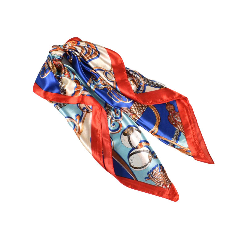 Spring new retro chain rope flower 90 satin printing silk scarf