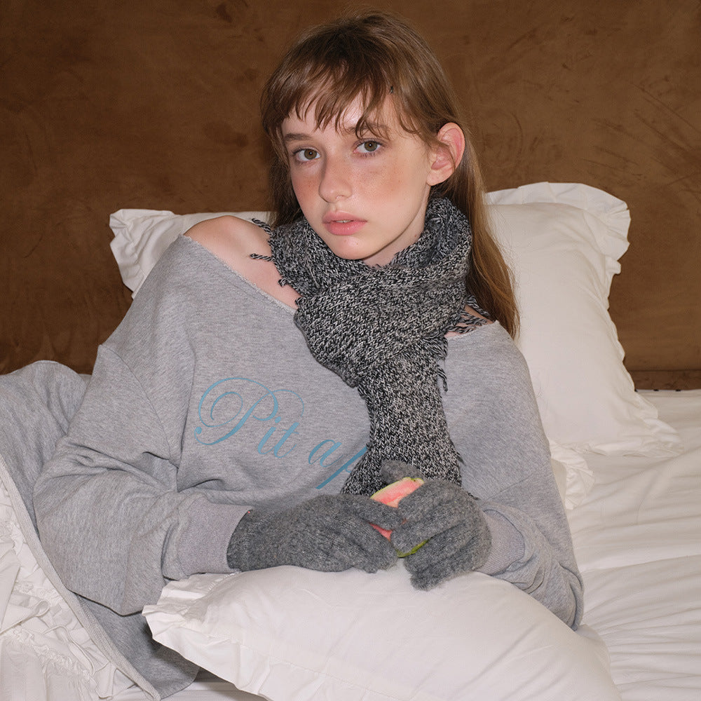 50% wool-blend variegated tassel edge wasteland wind knitted scarf women's y2k retro millennial wool scarf