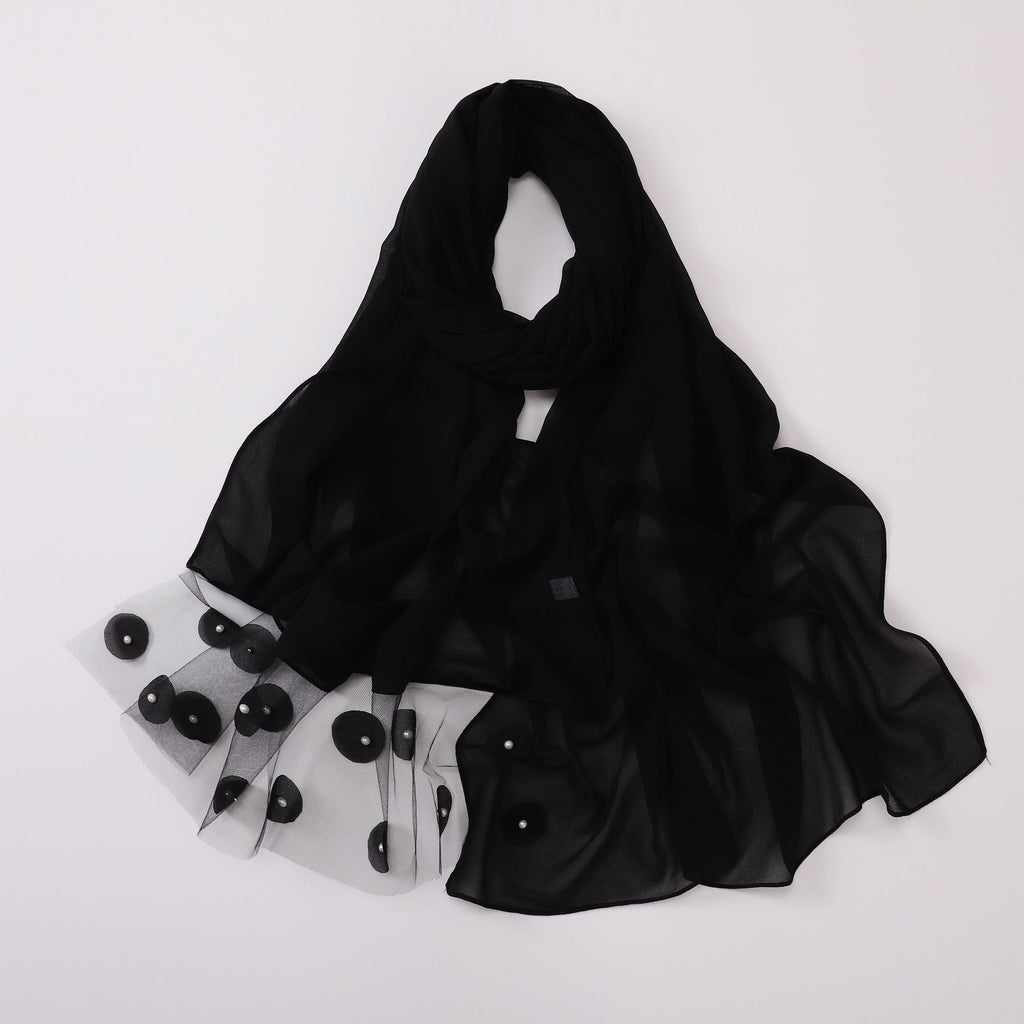 New pearl chiffon polka dot flower slice bead long scarf Middle East Africa Indonesia headscarf